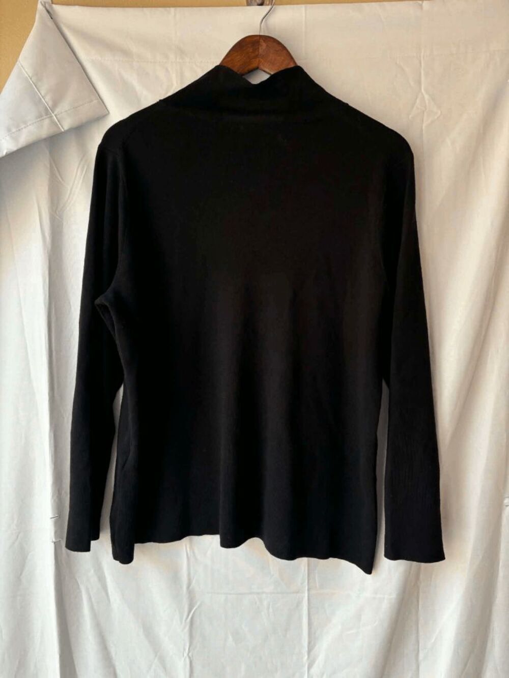 Eileen Fisher Superfine Merino Wool Black Mock Neck Long Sleeve Sweater Sz Large